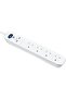 High Gloss Surge Protected 4 In-Line Socket Extension (4 Meter) with 2 USB Ports (White), - 4
