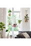 Macrame Plant Hangers Set, 4 Pcs Macrame Plant Hangers with Pots and Saucers, Indoor Hanging Planter - 2