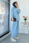 Premium Hooded Double Face Women's Set with Pleated Detail - Blue - 6