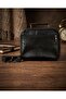 Men's Black Horizontal Model Steel Case Genuine Leather Hand and Shoulder Bag Medium Size - 2