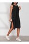 Women's round neck short dress with straps and side buttons - 3