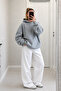 Wing Gray Lace Back Wing Lace Transparent Hooded Kangaroo Pocket 3 Thread Thick Oversize Winter Sweatshirt - 5