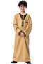 ثوب أطفال بأكمام طويلة للأولاد، رداء إسلامي مطرز بلون موحد مع جيب، قفطان للأولاد
