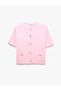 Pocketed Metal Decorated Buttoned Crew Neck Short Sleeve Knitwear Cardigan - 6