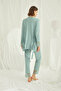 Lace Front Buttoned Maternity 3-Piece Pajama Set, Aqua Green Stylish Maternity Combination, Transparent Guipure Detailed 3-Piece Pajama Robe. - 3