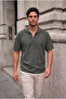 Como 100% Cotton Brit Detailed Short Sleeve Polo Collar Men's Shirt - Khaki - 3