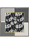 Women's 70X70 cm Black and White Rose and Geometric Patterned Satin Scarf - 2
