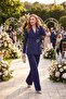 Women's Navy Blue Jacket and Pants Set with Belt Detail - 5