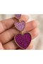 Women's 3-Piece Heart Dangle Earrings with Pink Glitter Resin Stones, Stylish and Shiny Nighttime Earrings - 2