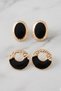 Black 2-Piece Perforated and Ellipse Vintage Earring Set