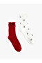 Cotton Ribbon Patterned 2-Piece Sock Set - 2