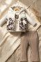 Girl's Leopard Patterned Inflatable Vest 3-Piece Combination Set - Ecru & Coffee Shades - Stylish with Bow Detail - 6