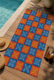 Orange Blue Checkerboard Ethnic Floral Motif 70X150 Beach Towel - Cotton Bath Towel - 3