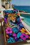Colorful Tropical Tiger and Floral Pattern 70X150 Beach Towel - Cotton Bath Towel