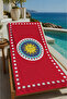 Red and White Retro Sun Emblem Patterned 70X150 Beach Towel - Digital Printed Bath Towel