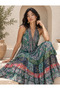 Silk Ruffled Multi-Colored Summer Authentic Ethnic Patterned Backless Dress Std 36-44