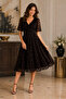 Women's Double-Breasted Collar Short-Sleeved Lycra Lined Waist-Fitted Patterned Stylish Brown Midi Evening Dress - 5
