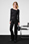 Thorn women's asymmetric neckline front tie functional lacing long sleeve black blouse with stretch fabric - 4