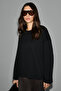 Neat Women's Organic Cotton Crew Neck Oversized Fit Long Sleeve Black T-Shirt - 3