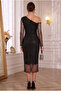 One-Shoulder Transparent Tulle Sleeves Midi Plain Evening Dress - 3