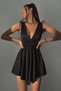 Double Layer V-Neck Waist Gathered Sandy Fabric Mini Dress with Shorts G4095