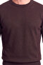 Men's Regular Fit Round Collar Woven Fabric Long Sleeve Brown Sweater - 2