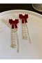 Red Bow Tassel Dangle Earrings - 5