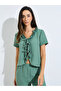 Green Tie-Up Detail Ruffled Top and Pants Pyjama Set - 3