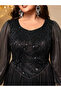 Plus Size Black Beads Embellished A-Line Maxi Dress - 6