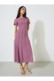 Lilac Pintucks Detail Short Sleeves A-Line Midi Dress