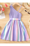 Girls Purple Striped Dress - 2