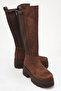 Women's Daily High Sole Scuba Fabric Flat Flavie Brown Suede Wedge Heeled Boots