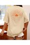 Sunset Sun Themed Back and Chest Printed Short Sleeve Crew Neck Beige Tshirt - 3