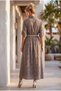 Italian Mink Shirt Collar 3/4 Sleeve Lined Belted Casual Scalloped Long Woven Dress 130 58 - 8