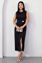 Oval Neckline Side Pleated Buckled Satin Dress K-251633 - 4