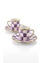 Purple Plaid Patterned Turkish Coffee Cup Set for 2, Porcelain Coffee Cup Set with Gold Detail - 2