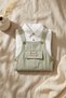 Baby Boy Island Tea Green Linen Textured Salopet and White Shirt Set - 100% Cotton Natural Design - 2