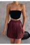 Women's Pleated Elastic Waist Shiny Lacquer Fabric Mini Skirt, Doesn'T Show under Clothes, 45 cm