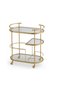 3-Tier Serving Trolley with Wheels, Rolling Bar Cart with Clear Glass Shelves, Metal Beverage Serving Cart with Half Middle Shelf