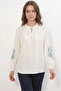 Women's Lace-Up Oversize Embroidered Floral Patterned White Blouse - 3