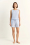 Women's Thick Strap Blouse Elastic Waist Pocket Detailed Shorts Striped Cotton White Blue Bottom-Top Set