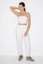 Women's Elastic Waist Carrot Cut Linen White Trousers with Pocket Detail - 5