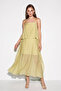 Women's Adjustable Strap Cape Detailed Lined Maxi Green Dress