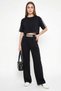 Women's Stripe Detailed Crop Blouse High Waist Modal Black Set