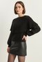 Women's Ruffled Openwork Detailed Balloon Sleeve Ribbed Knitwear Black Sweater - 2
