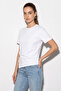 Women's Cotton Crew Neck Asymmetrical Cut White Blouse with Waist Accessory - 2