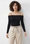 Women's Strappy Lace Detailed Madonna Collar Black Blouse - 3