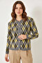 Women's Diamond Pattern Crew Neck Buttoned Knitwear Gray Cardigan - 5