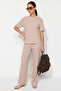 Women's Comfortable Flexible Modal Beige Top and Bottom Set - 2