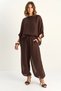 Women's Cape Detailed Transparent Lined Shalwar Bitter Brown Top and Bottom Set - 5